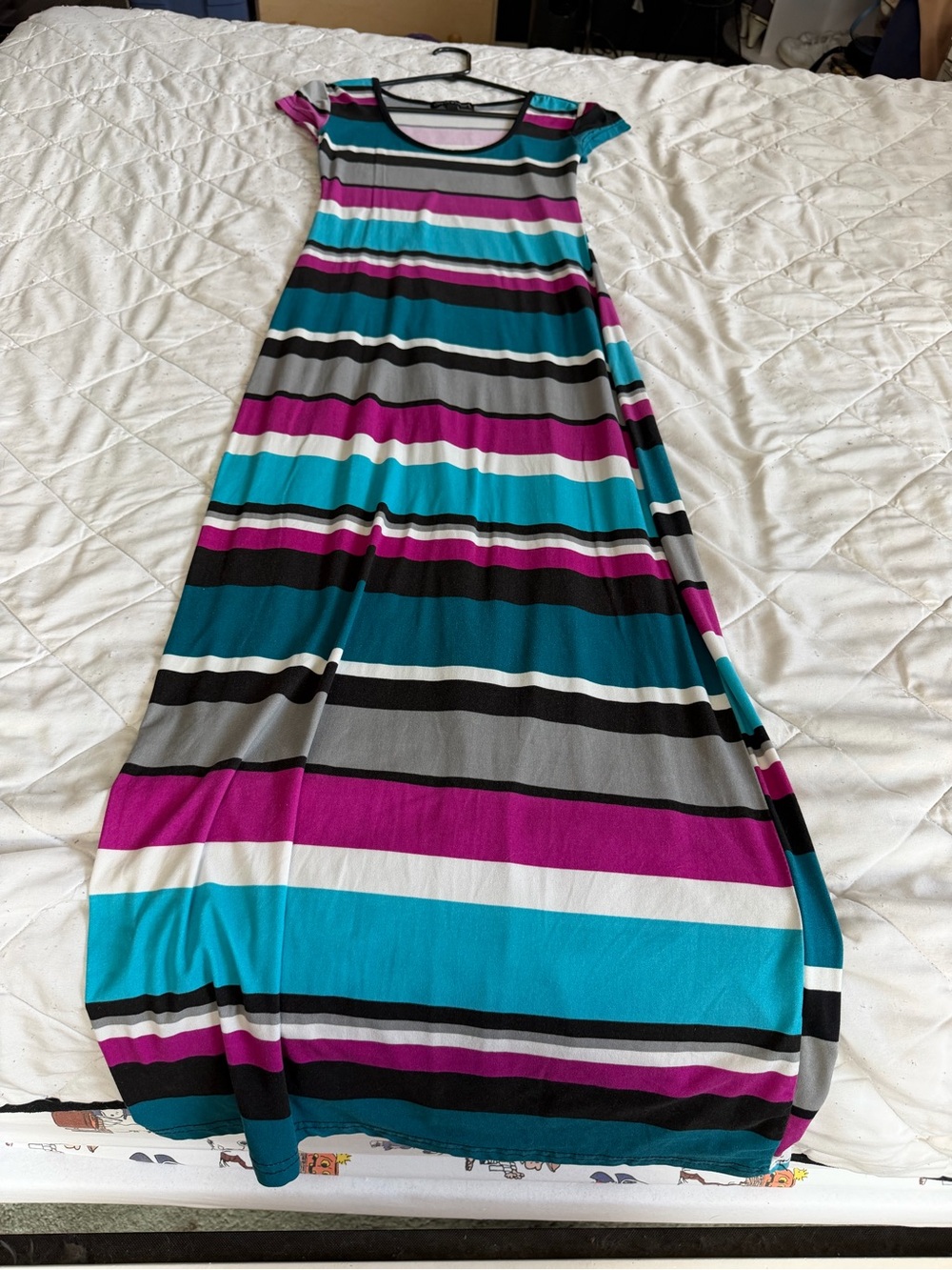 Derek Heart Striped Maxi Dress in Teal, Magenta, Black, Gray, White
